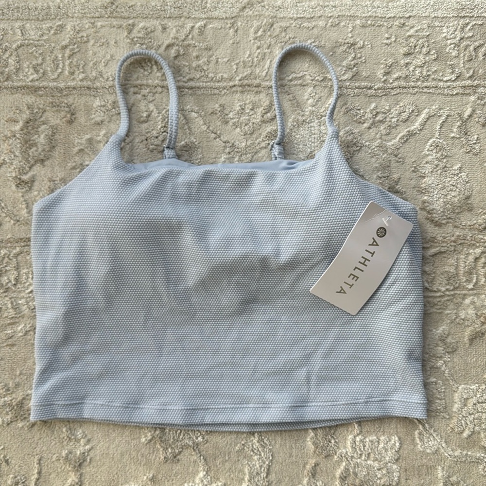 NWT Athleta Scoop Pique Crop Bikini Top Blue Size Large A/C